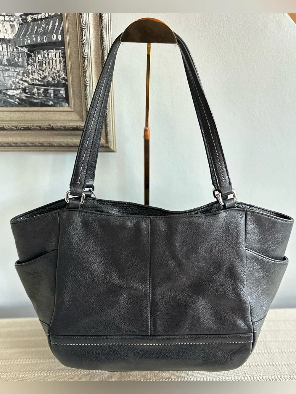 COACH Park Carryall  Black Pebbled Leather Tote Shoulder Bag dated 2013